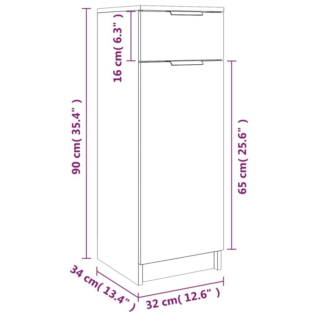 Vonios kambario spintelė, Apdirbta mediena, 32x34x90cm, balta blizgi spalva kaina ir informacija | Vonios spintelės | pigu.lt