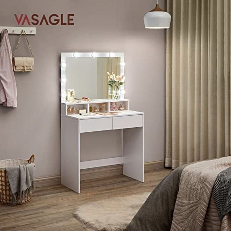 Kosmetinis staliukas su veidrodžiu ir lemputėmis VASAGLE RDT120T10 kaina ir informacija | Kosmetiniai staliukai | pigu.lt