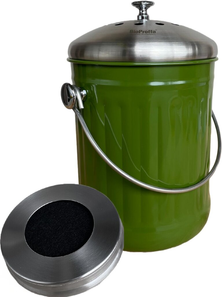 Bio atliekų surinkimo konteineris su aktyvintos anglies filtru Bioproffa bio atliekų perdirbimui ir kompostavimui, žalių samanų spalvos, 5 l, plienas kaina ir informacija | Komposto dėžės, lauko konteineriai | pigu.lt