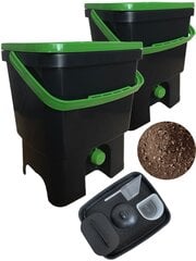 Virtuvinis komposteris Bokashi, dviguba pakuotė, Skaza Organko, 16 L, juodai žalios spalvos, 1kg Bokashi granulių kaina ir informacija | Komposto dėžės, lauko konteineriai | pigu.lt