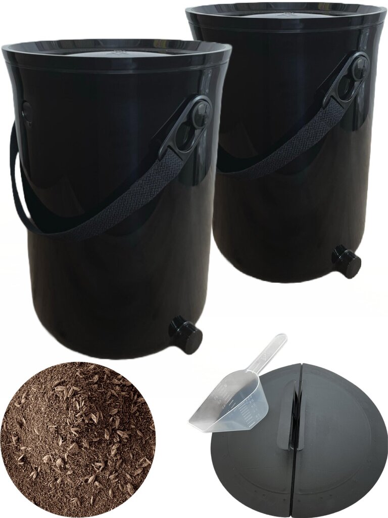 Virtuvinis komposteris Bokashi, dviguba pakuotė, Skaza Organko 2, 9,6 L, juodos spalvos, 1kg Bokashi granulių kaina ir informacija | Komposto dėžės, lauko konteineriai | pigu.lt