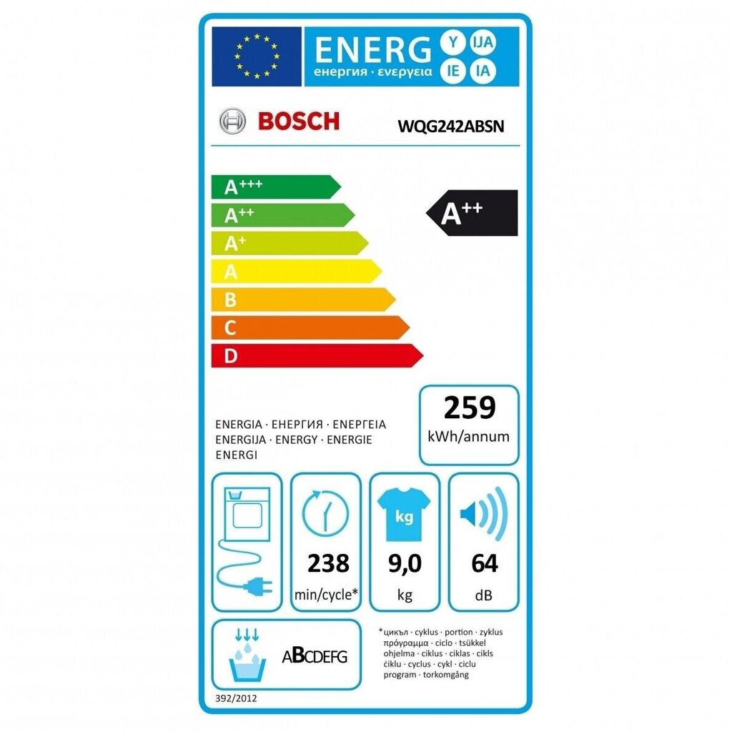 Bosch WQG242ABSN kaina ir informacija | Džiovyklės | pigu.lt