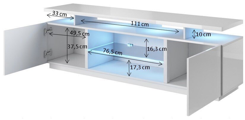 TV spintelė Cama Meble Eva, 180x40x56 cm, balta kaina ir informacija | TV staliukai | pigu.lt