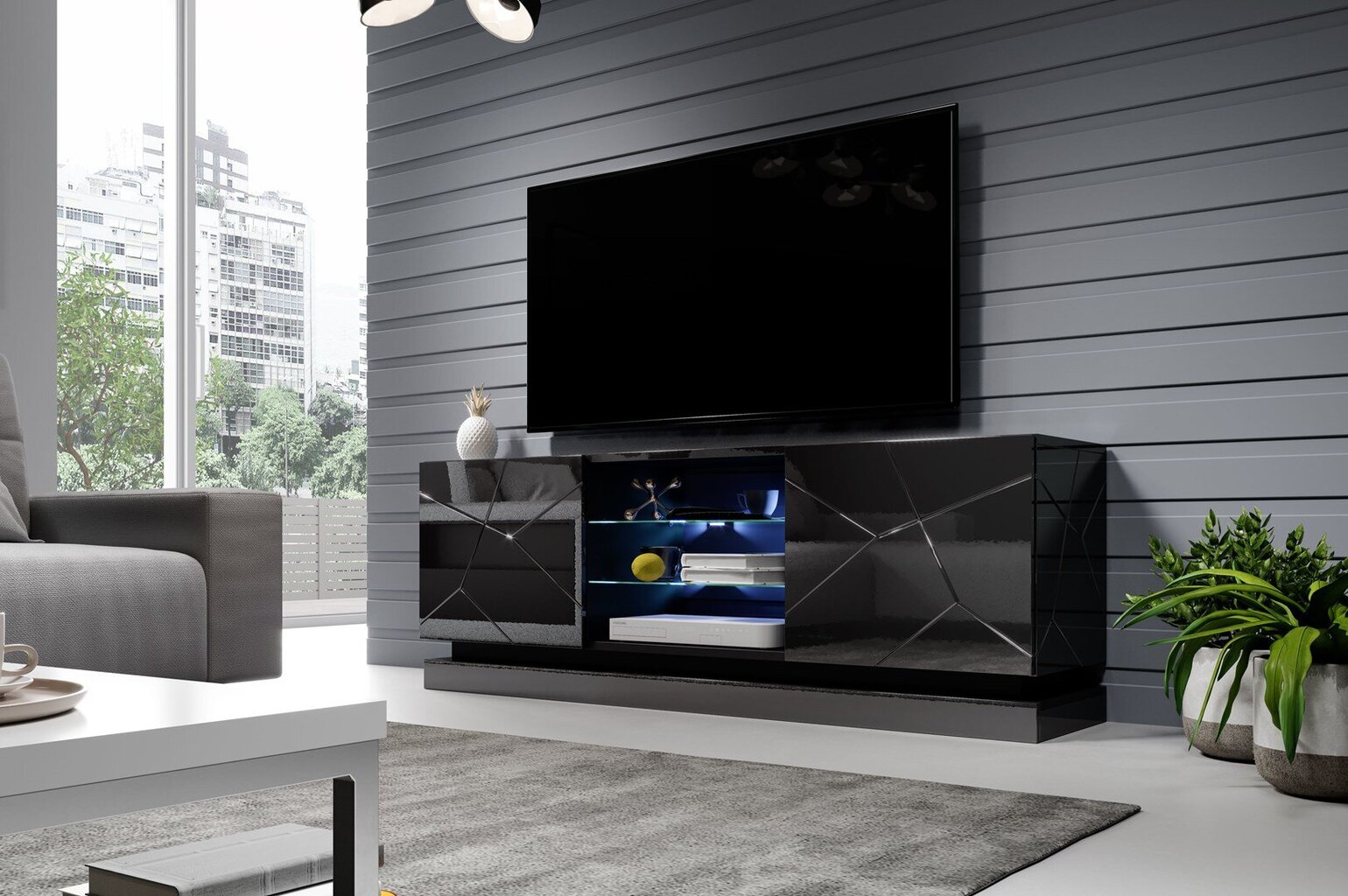TV spintelė Cama Mebles Qiu 160, juoda kaina ir informacija | TV staliukai | pigu.lt