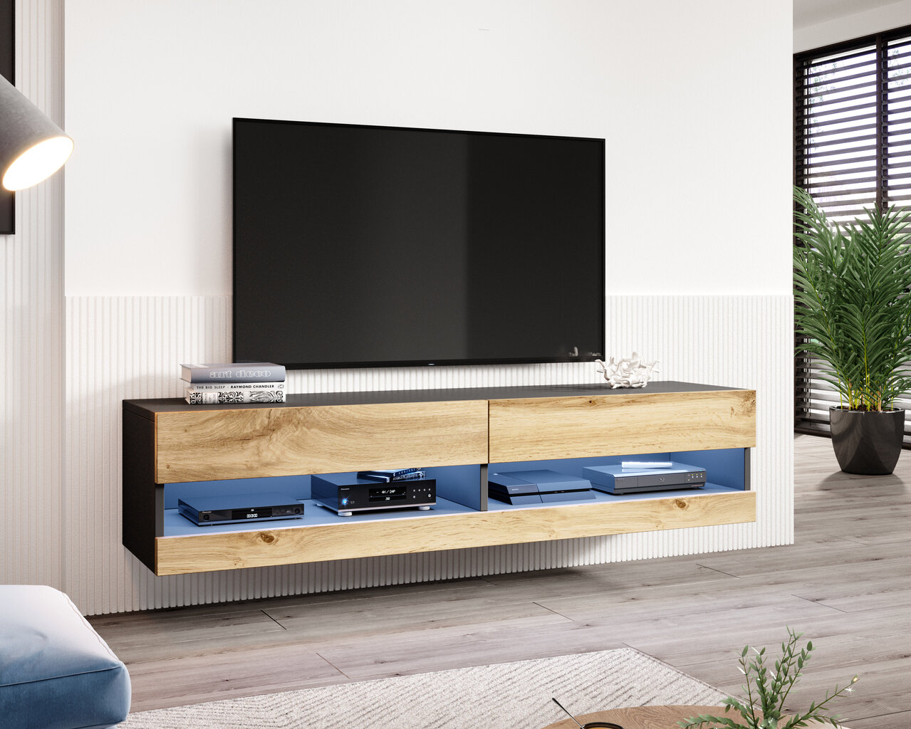 TV spintelė Cama Meble Vigo New 180N, juoda/ruda kaina ir informacija | TV staliukai | pigu.lt