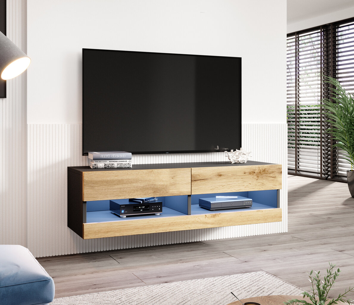 TV spintelė Cama Meble Vigo New 140N, juoda/ruda kaina ir informacija | TV staliukai | pigu.lt