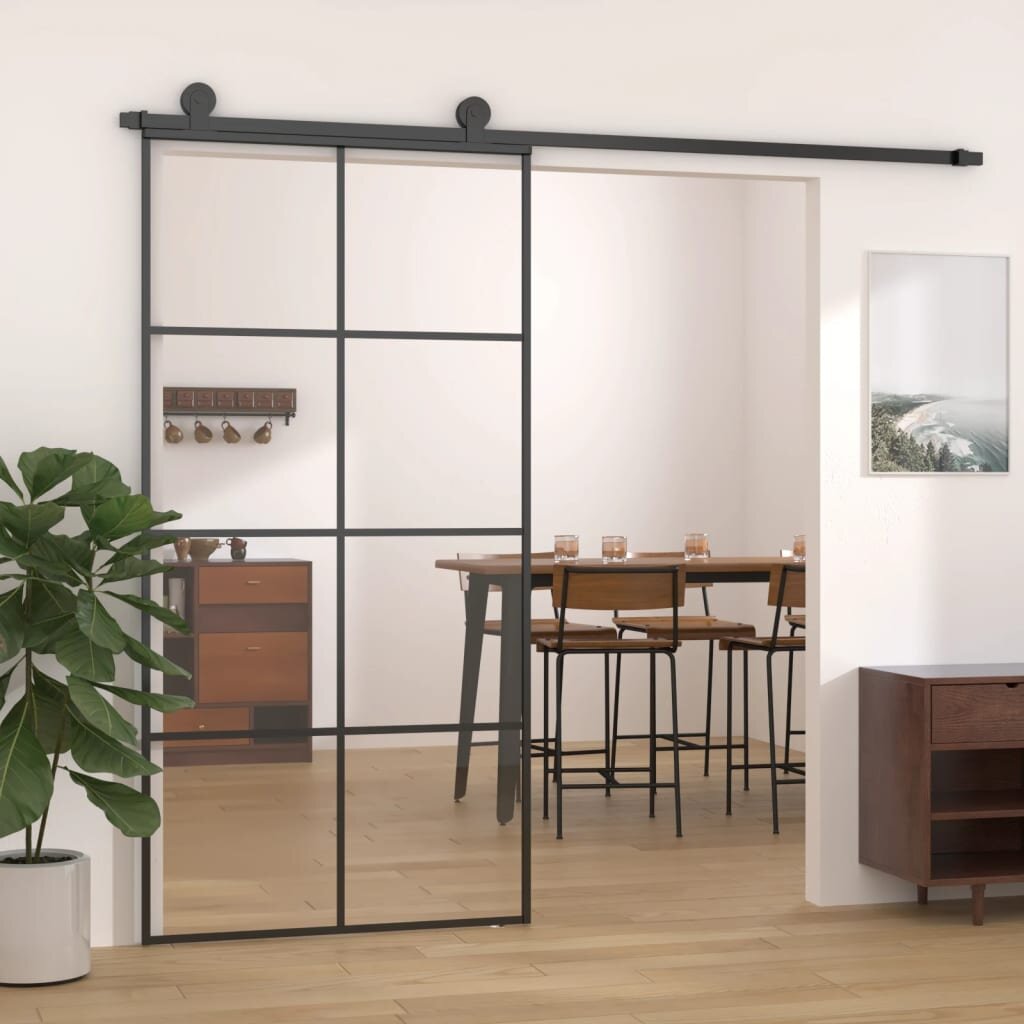 Stumdomos durys, juodos, 102,5x205cm, ESG stiklas ir aliuminis kaina ir informacija | Vidaus durys | pigu.lt