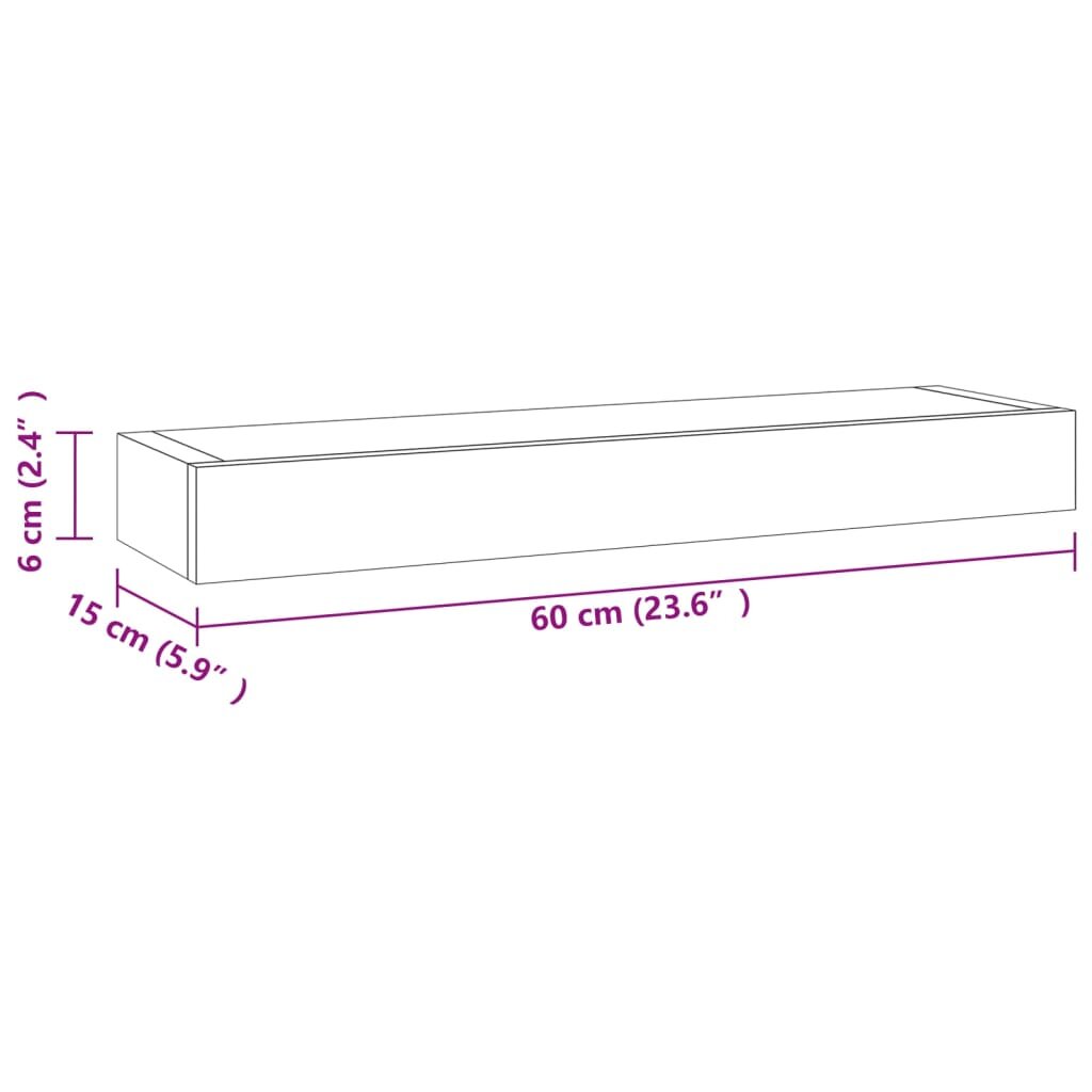 Sieninės lentynos, 2vnt., 60x15x6cm, tikmedžio masyvas kaina ir informacija | Lentynos | pigu.lt