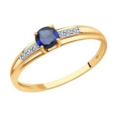 Auksinis žiedas moterims su cirkoniais ir mėlynuoju korundu kaina ir informacija | Žiedai | pigu.lt
