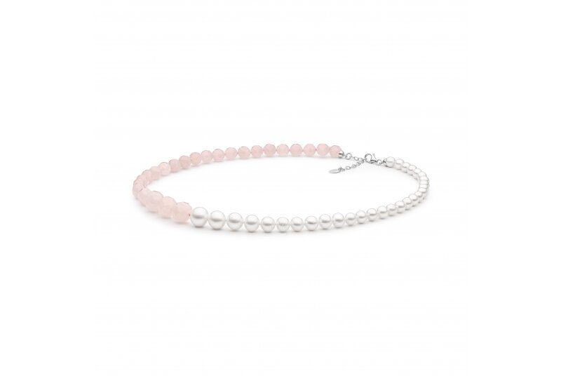 Perlų vėrinys su rožiniais kvarcais kaina ir informacija | Kaklo papuošalai | pigu.lt