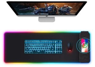 Коврик для игровой мыши RGB с беспроводным зарядным устройством, мягкий коврик для клавиатуры, 30x80 см, 10 Вт цена и информация | Мыши | pigu.lt