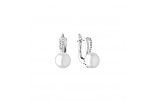 Sidabriniai auskarai su cirkoniais ir natūraliais perlais moterims 0009446400441 kaina ir informacija | Auskarai | pigu.lt