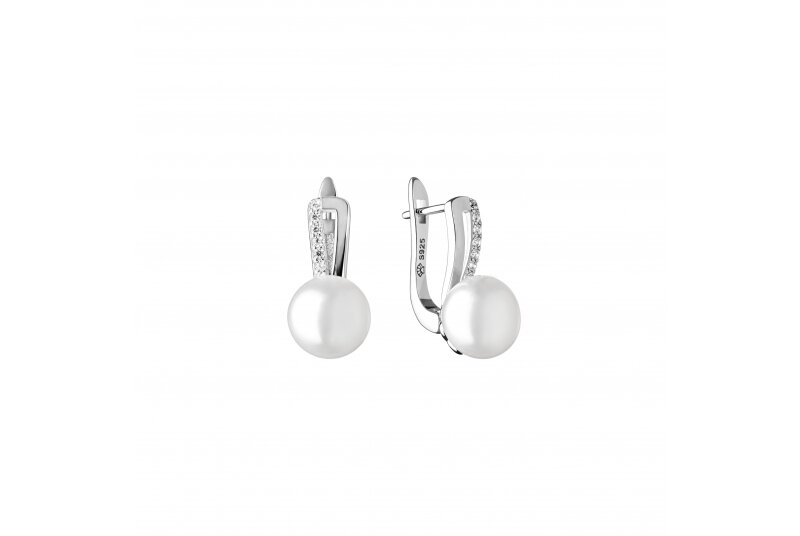 Sidabriniai auskarai su cirkoniais ir natūraliais perlais moterims 0009446400441 kaina ir informacija | Auskarai | pigu.lt