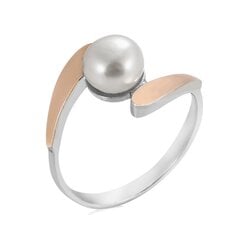 Серебряное кольцо для женщин покрытый золотом с жемчугом 0009477900261 цена и информация | Кольца | pigu.lt