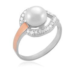 Серебряное кольцо с жемчугом и цирконами цена и информация | Кольца | pigu.lt