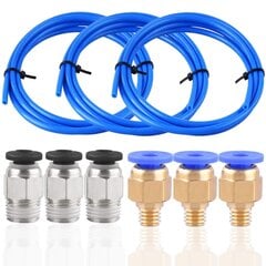 Qyuestore 3 шлака PTFE Blue Teflon Hose (4,5 метра) с 3 частями пневматических соединений PC4-M6 и 3 части PC410 разъем для 3D-принтеров 1,75 мм. цена и информация | Смарттехника и аксессуары | pigu.lt