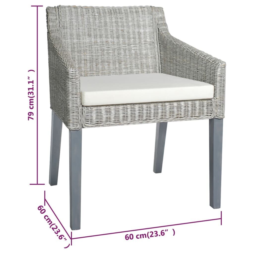 Valgomojo kėdė su pagalvėle vidaXL, Natūralus ratanas, pilka kaina ir informacija | Virtuvės ir valgomojo kėdės | pigu.lt