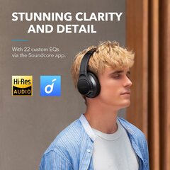 Soundcore Life Q20+ Bluetooth Наушники с активной шумосовой изоляцией, 40-часовой батареей, аудио Hi-Res, SoundCore приложение, подключение с 2 устройствами одновременно для домашнего офиса, в поездке (черный) цена и информация | Наушники | pigu.lt