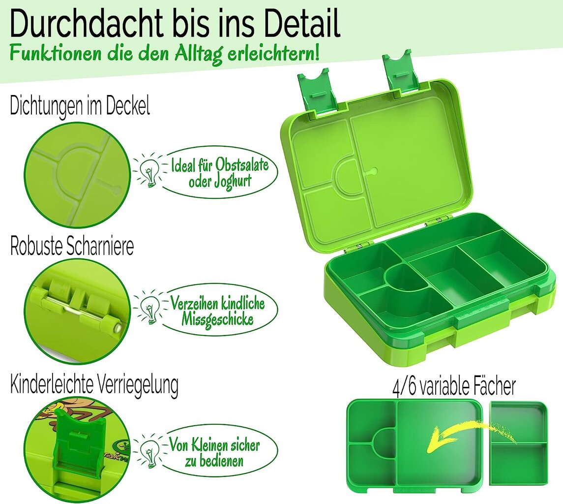 Bento Box užkandžių dėžutė, žalia цена и информация | Maisto saugojimo  indai | pigu.lt