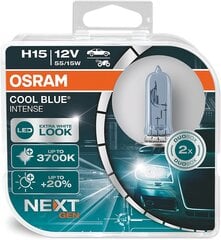 Osram Cool Blue® Intense H15, +20% больше яркости, до 3700 тыс., Лампа галогена, светодиодный вид, ящик для дуэта (2 лампы), 64176CBN-HCB цена и информация | Автомобильные лампочки | pigu.lt