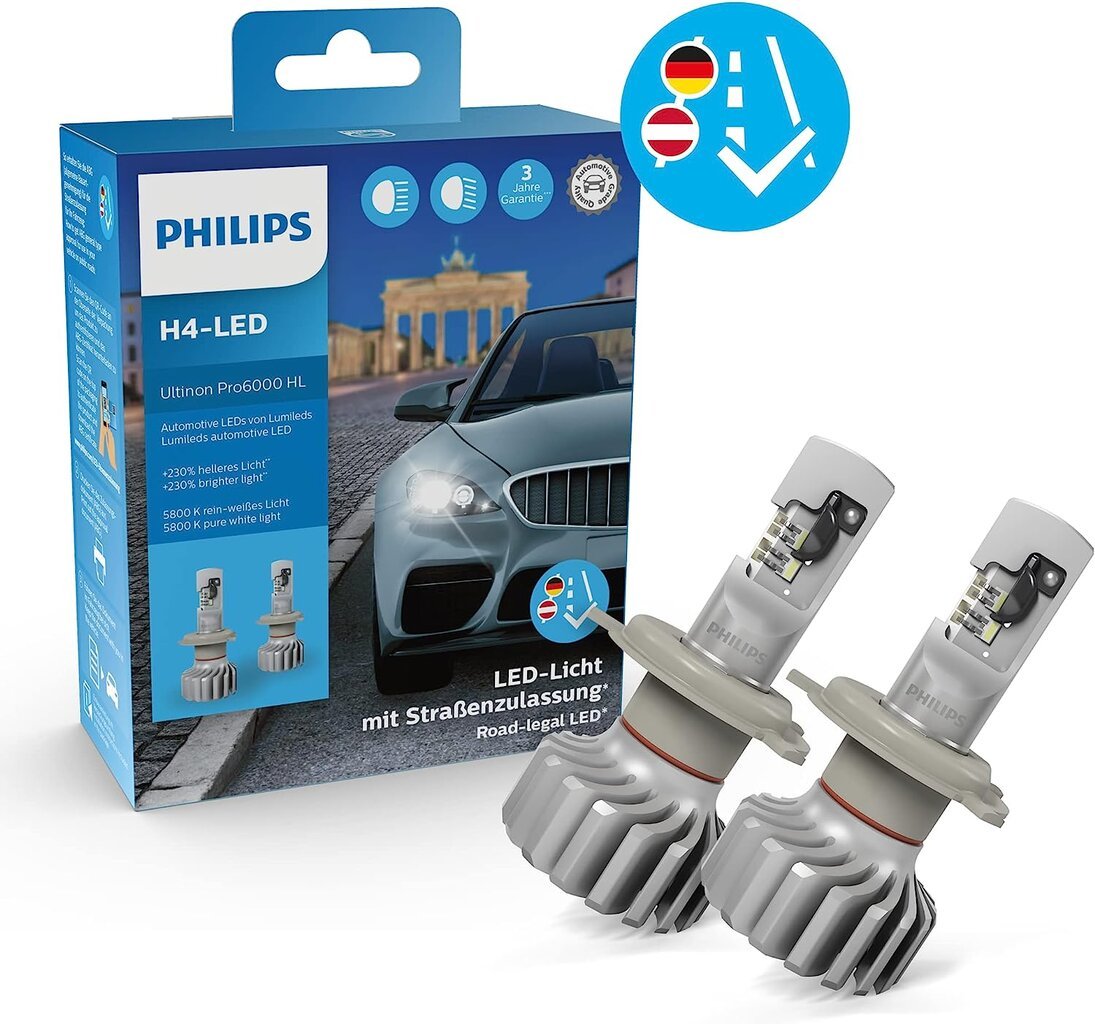 LED priekinių žibintų lemputė Philips Ultinon Pro6000 H4 цена и информация | Automobilių lemputės | pigu.lt