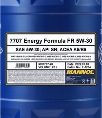 Variklinė alyva Mannol Energy Formula 7707 5W-30, 20 l kaina ir informacija | Mannol Automobiliniai tepalai | pigu.lt