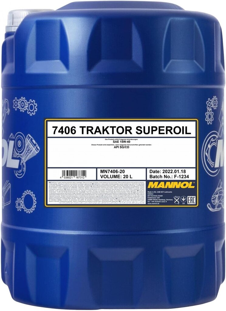 Variklinė alyva traktoriams Mannol Tractor Superoil Api CD Motorenöl, 20 l цена и информация | Variklinės alyvos | pigu.lt