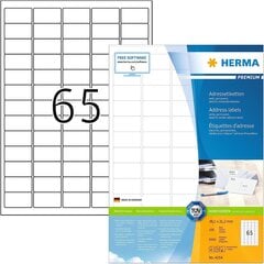 Herma 4254 Address Sticker DIN A4 (38,1 x 21,2 мм, 100 листов, бумага, матовая) самостоятельно, печатная, постоянная универсальные этикетки, 6500 клейких этикетков, белые цена и информация | Канцелярские товары | pigu.lt