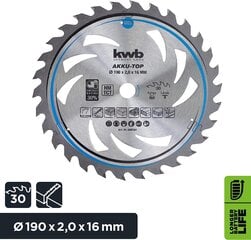 KWB Circuit Sow Blade 190 x 16 мм мм, плавно, особенно для аккумуляторных машин, пило цена и информация | Запчасти для садовой техники | pigu.lt