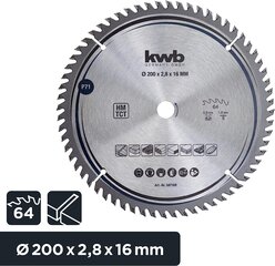 KWB Circuit Sow Blade 200 x 16 мм мм, очень тонкий разрез, лезвие, подходящее для рабочих столов, дерева и панелей с покрытием цена и информация | Запчасти для садовой техники | pigu.lt