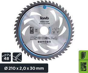 KWB Circuit Sow Blade 210 x 30 мм, легко, особенно для аккумуляторных машин, пило цена и информация | Запчасти для садовой техники | pigu.lt