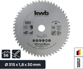 KWB Circuit Sow Blade 315 x 30 мм мм, сделанная в Германии, Gross более быстрое разреза цена и информация | Запчасти для садовой техники | pigu.lt