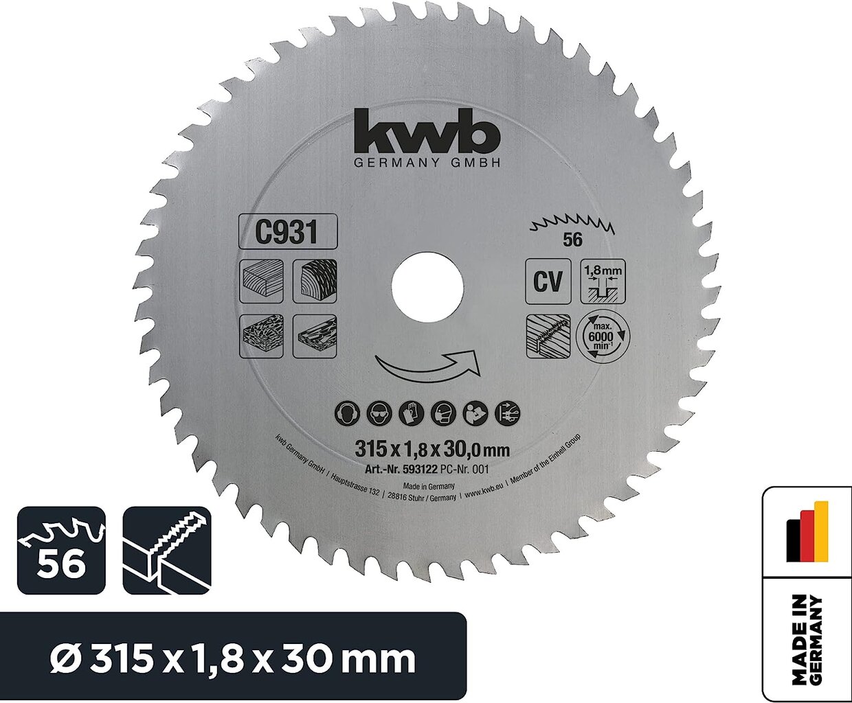 Pjūklo ašmenys Kwb Cichit Sow, 315 x 30 mm kaina ir informacija | Sodo technikos dalys | pigu.lt