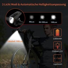 Дейлин модернизированный светодиодный велосипедный ламп, до 100 велосипедных ламп Lux, одобренное USB -зарядное велосипедное освещение, водонепроницаемое велосипедное световое велосипед цена и информация | Велосипедные фонари, отражатели | pigu.lt