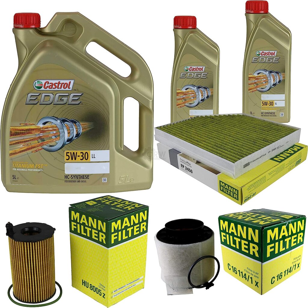 Rinkinys: 3 filtrai ir 7l alyva Castrol Edge 5W-30 LL kaina ir informacija | Transmisijos dalys | pigu.lt