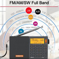 XHDDATA D-808 Портативное цифровое радио UK-STEREO/KW/LW SSB RDS Air Band Multi-Band-Radio GoundeSpeaker с ЖК-дисплеем. Аварийный сигнал и нарядный батарея 2000 MAH (серый) цена и информация | Радиоприемники и будильники | pigu.lt