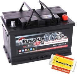 Батарея Blackmax Car 12 В 80AH стартовая батарея вместо 72AH 74AH 75AH 77AH, включая полярный жир цена и информация | Аккумуляторы | pigu.lt