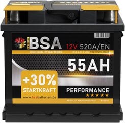 Батарея автомобиля BSA 55AH 12V Аккумулятор 520A/EN +30% начальная производительность заменена 44AH 45AH 50AH 52AH 46AH 47AH 53AH цена и информация | Akumuliatoriai | pigu.lt