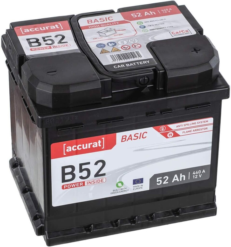 Accurat automobilio akumuliatoriaus starterio baterija B52 12v 52AH 460A kaina ir informacija | Akumuliatoriai | pigu.lt