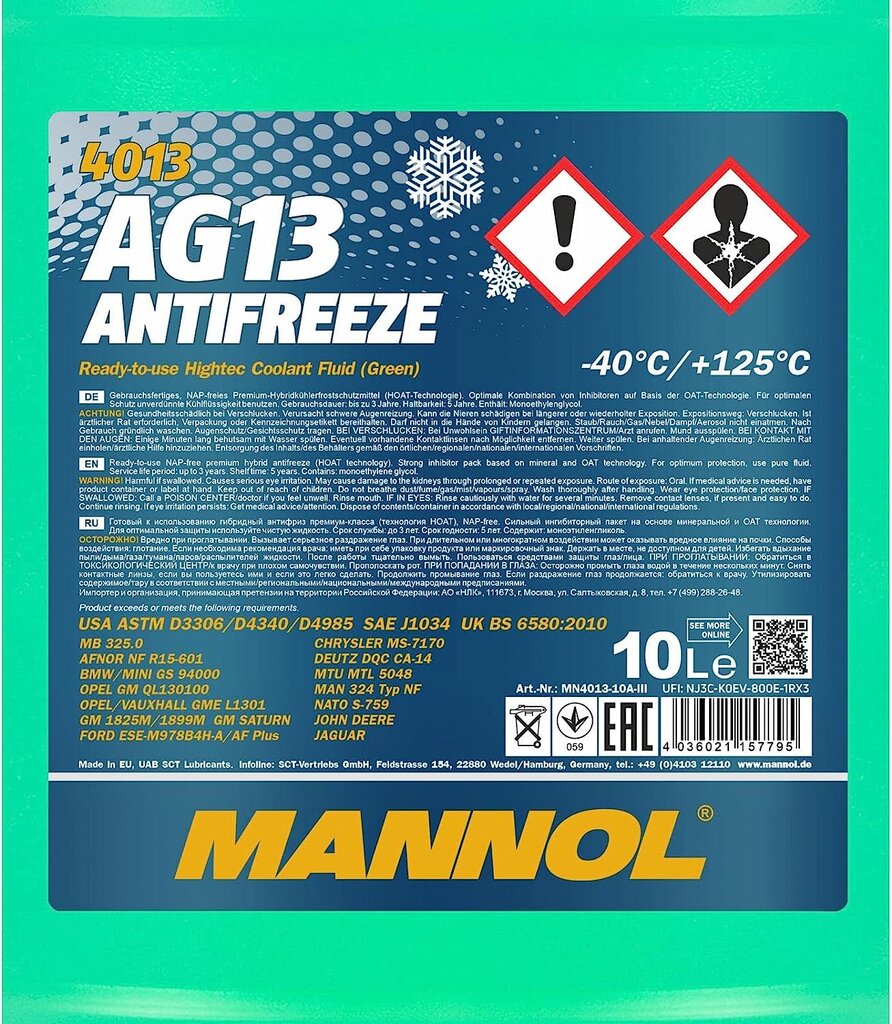 Aušinimo skystis Mannol AG13-40, 10 l kaina ir informacija | Langų ir aušinimo skysčiai | pigu.lt
