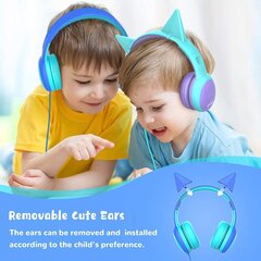 Детские наушники Gorsun с кабелями, складываемые наушники для детей с декоративными ушами, регулируемые световые наушники для мальчиков и девочек Blue цена и информация | Наушники | pigu.lt