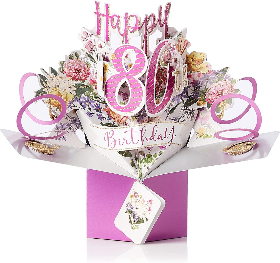 Pop-up sveikinimo atvirukas 80-ąjam gimtadieniui, gėlių dizainas цена и информация | Vokeliai, atvirukai | pigu.lt