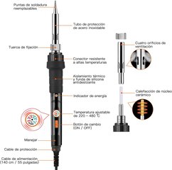 Set, Preciva 60 Вт паяльный железо с регулируемым температурой 220-480 ° C, 5 кусочков пайки, рулевой насос, подставка для железа без свинца, паяль цена и информация | Механические инструменты | pigu.lt