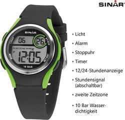 Браслет для мальчиков Sinar Youth Watch Sports Watch Outdoor Digital Quartz 10 бар с силиконовой лентой и легким черным зеленым XE-64-3 B07C3L79GL цена и информация | Аксессуары для детей | pigu.lt