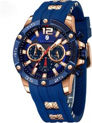 Мужские часы Sapphero Blue Silicone Men's Spistatch Quartzwerk 3ATM Водонепроницаемые многофункциональные с даты дизайна спортивные, повседневные бизнес -часы для мужчин для мужчин B08R78JBZ1 цена и информация | Мужские часы | pigu.lt