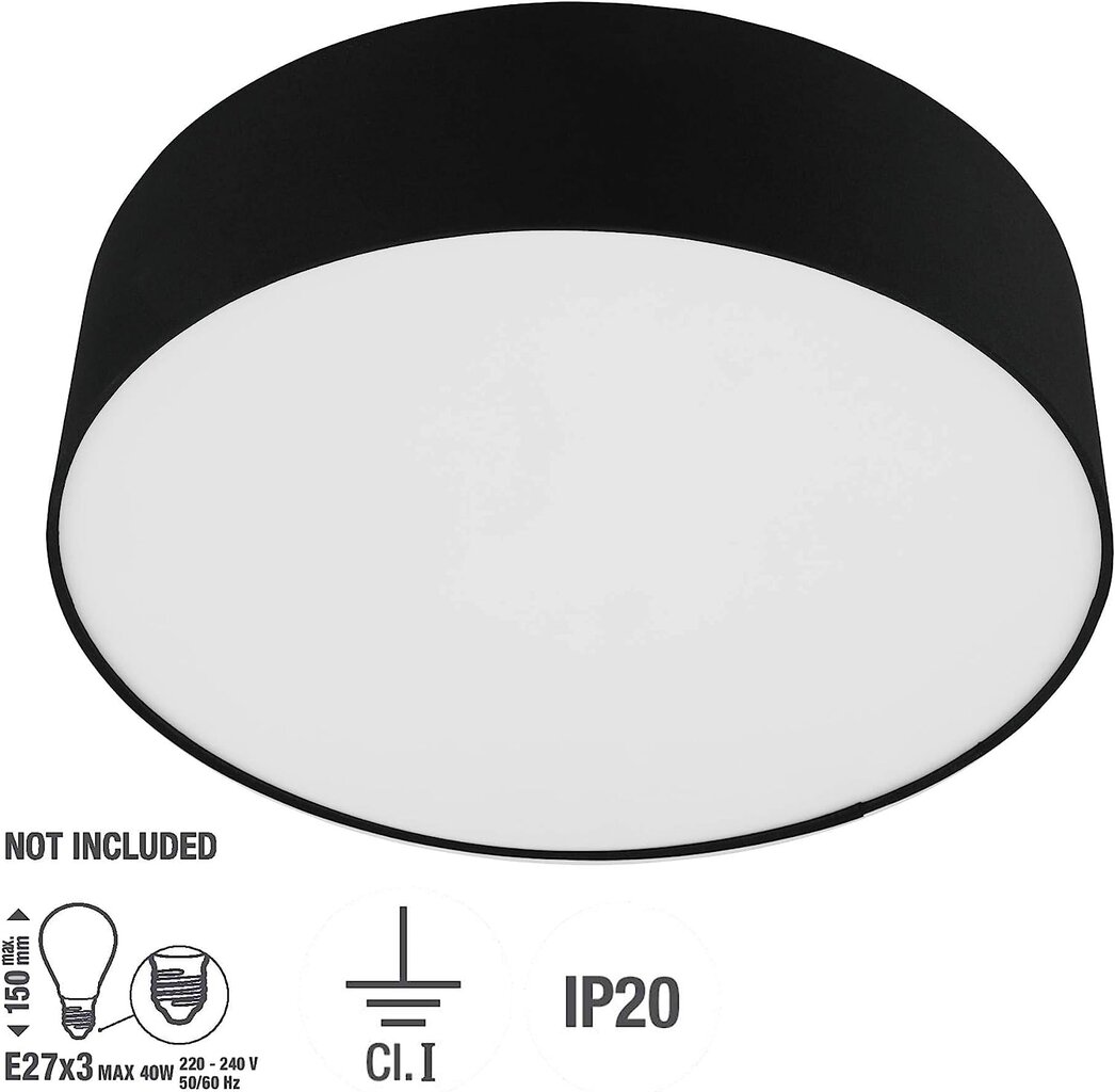 Inspire lubinis šviestuvas Sitia, juodas kaina ir informacija | Lubiniai šviestuvai | pigu.lt