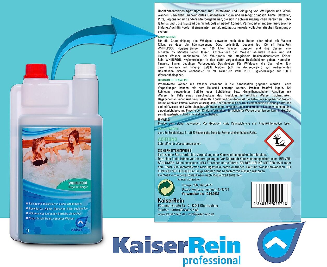Dezinfekavimo priemonė vandens priežiūrai Kaiserrein, 1 l kaina ir informacija | Baseinų priežiūros priemonės | pigu.lt