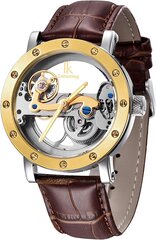 Alienwork IK Автоматические часы -наручные часы Мужчины Женщины Серебряный кожаный ремешок коричневый скелет стеклянный пол B084B1WMXS цена и информация | Мужские часы | pigu.lt