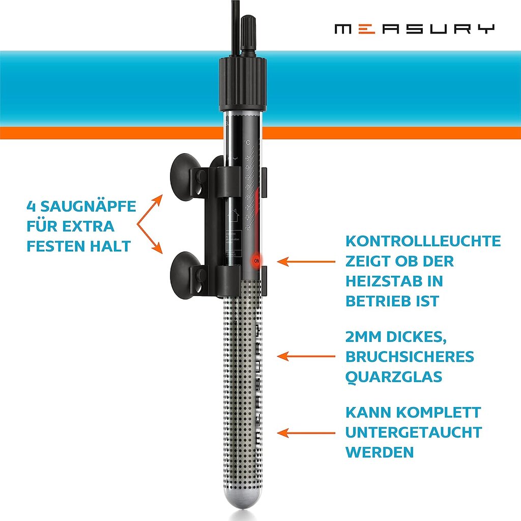 Matuojamas akvariumo šildymas Measury, 100W kaina ir informacija | Akvariumai ir jų įranga | pigu.lt