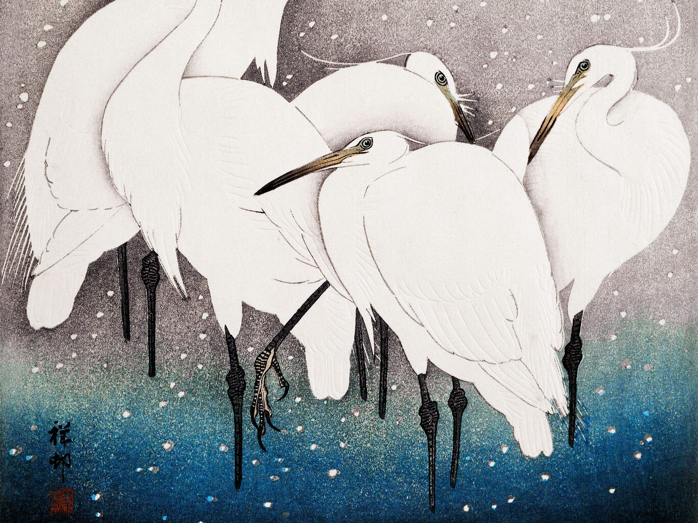 Reprodukcija Group of Egrets (Ohara Koson), 60x80 cm цена и информация | Reprodukcijos, paveikslai | pigu.lt